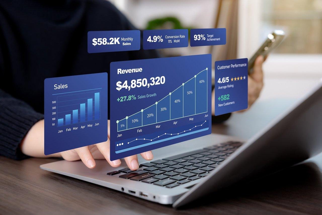 Tableau de bord ecommerce KPI illustrant la croissance, performance et indicateurs clés pour le suivi trimestriel en ligne.